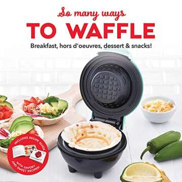 DASH Mini Waffle Bowl Maker for Breakfast, Burrito Bowls, Ice Cream and Other Sweet Desserts, Recipe Guide Included - Aqua