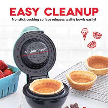 DASH Mini Waffle Bowl Maker for Breakfast, Burrito Bowls, Ice Cream and Other Sweet Desserts, Recipe Guide Included - Aqua