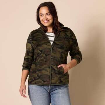 Amazon Essentials Women's Classic-Fit Full-Zip Polar Soft Fleece Jacket (Available in Plus Size), Green Camo, X-Small