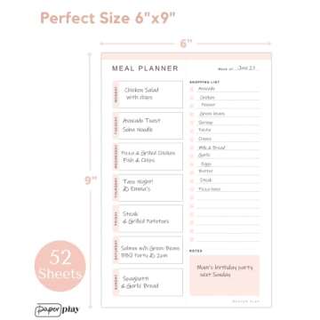 Magnetic Meal Planning Pad for Fridge 52 Undated Tear-off Sheets | 6x9 Inch Meal Planning Notepad | Notebook for Meal Planner and Grocery List with Magnet | Weekly Meal Planner for kitchen with Tear