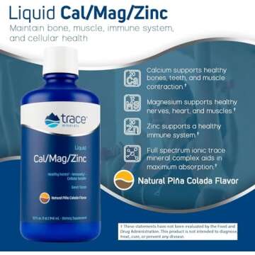 Trace Minerals | Liquid Cal/Mag/Zinc | Calcium, Magnesium, Zinc, Vitamin D3 Supplement | Supports Normal Tissue, Muscle, and Bone Density | Natural Piña Colada Flavor | 32 Servings, 32 fl oz.