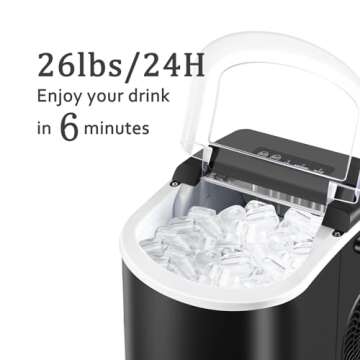 HAILANG Countertop Ice Maker, Portable Ice Machine with Handle, Self-Cleaning, 26lbs in 24Hrs, 2 Sizes Bullet Shaped Ice, 9 Ice Cubes in 6 Mins with Scoop and Basket for Home/Kitchen/Office/Bar