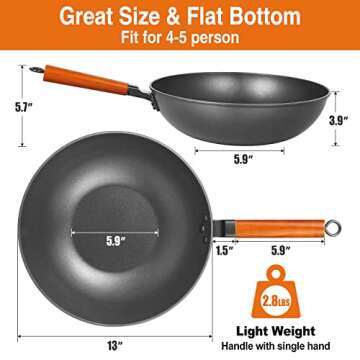 Anyfish Wok Pan with Lid, Woks & Stir Fry Pans with Silicone Spatula, Nonstick Wok and Carbon Steel Woks, No Chemical Coated Flat Bottom Chinese Wok For Induction, Electric, Gas, All Stoves, 13in