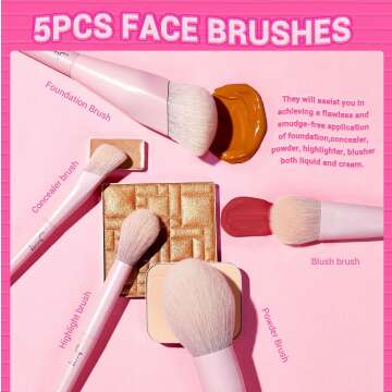 Jessup Pink Makeup Brushes Set 14Pcs Make up Brushes Premium Vegan Foundation Concealer Blush Eyeshadow Eyeliner Powder Highlighter Blending Face Brush Set, T495