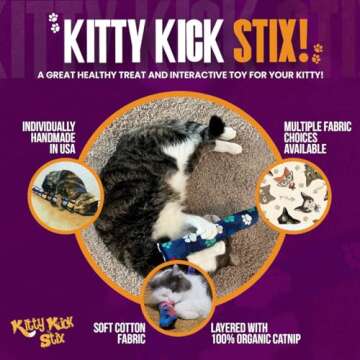 Kitty Kick Stix 15" Original Catnip Kicker Toy (Set of 2), Handmade in USA by Cat Lovers, Interactive Natural Cat & Kitten Toy, Packed with 100% Potent Catnip for All Breeds (Cat Selfie)