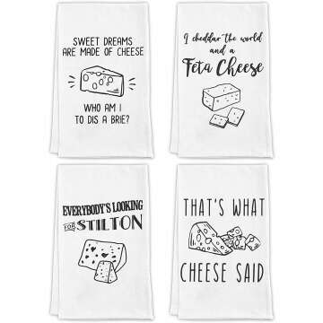 Vastsea Funny Kitchen Towels Decorative Set-Cute Kitchen Towels Gifts for Cheese Lovers,Sweet Dreams are Made of Cheese Towel,Cheese Accessories,Flour Sack Towels Tea Dish Housewarming Gift for Women