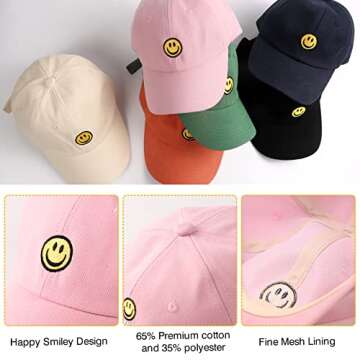 SONMONY Smile Face Toddler Baseball Cap Boy Baseball Hats Kids Washed Funny Hats Adjustable Cute Caps for 3-12 Years… Pink