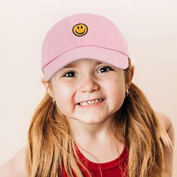 SONMONY Smile Face Toddler Baseball Cap Boy Baseball Hats Kids Washed Funny Hats Adjustable Cute Caps for 3-12 Years… Pink