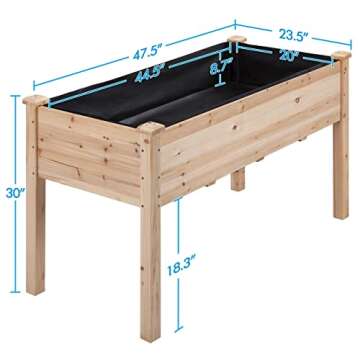 Yaheetech 1pc Raised Garden Bed 48x24x30in Elevated Wooden Horticulture Planter Box with Legs Standing Growing Bed for Gardening/Backyard/Patio/Balcony