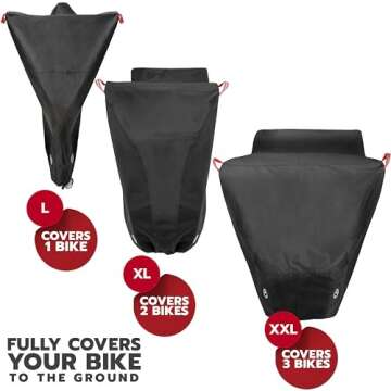 PRO BIKE TOOL Bike Cover - Heavy-Duty Bike Covers Outdoor Storage Waterproof 2 or 3 Bikes - Anti-UV Protection - Secure Fit with Lock Hole - Travel Ready for Car Racks - Includes Storage Bag, Black