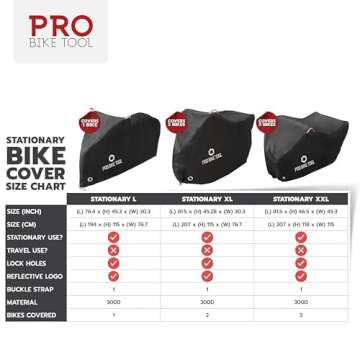 PRO BIKE TOOL Bike Cover - Heavy-Duty Bike Covers Outdoor Storage Waterproof 2 or 3 Bikes - Anti-UV Protection - Secure Fit with Lock Hole - Travel Ready for Car Racks - Includes Storage Bag, Black