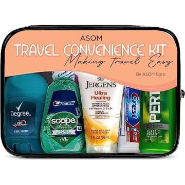 Asom Toiletry Travel Kit - 20 Piece TSA Approved Personal Care & Hygiene Essentials Set for Men & Women, Pre-Filled Convenience for Travel, Airplane Carry-On Ready.