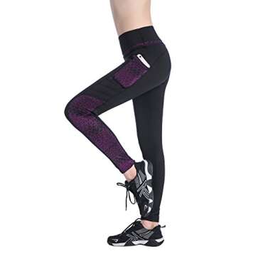 EAST HONG Women's Yoga Leggings Exercise Workout Pants Gym Tights (as1, alpha, m, regular, regular, Black/Purple)