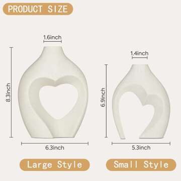 Zormon White Vases for Decor, Heart Shaped Ceramic Vase Set of 2, Nordic Heart Shaped Vases, Minimalist Decorative Vase for Table Centerpiece Wedding Dining Living Room Office House Decoration