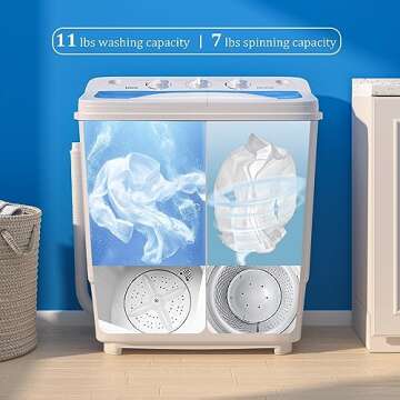 Portable Twin Tub 18lbs Washing Machine, Buy (washer) Get (Dry Rack+ Hangers) Free! Mini Compact Laundry Lavadora Portatil, Twin Tub 11lbs Washer & 7lbs Spinner, Clothes Washing Machines