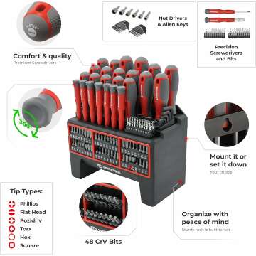 114-Piece Screwdriver Set with Magnetic Tips & Rack