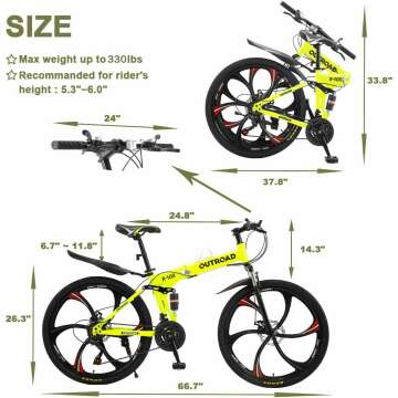 26 ich Folding Mountain Bike, 21 Speed High Carbon Steel Mountain Bike for Adults with 26 Inches Durable Tires, Front Suspension Folding Bicycle for Men and Women