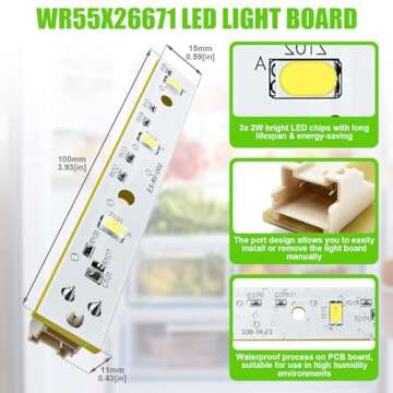 TobeBright WR55X26671 LED Light Board for GE Refrigerators Brand, WR55X26671 LED Freezer Light Bulb Replacement for GE Refrigerator Light Bulbs PS11767930 AP6035586 4468532 EAP11767930