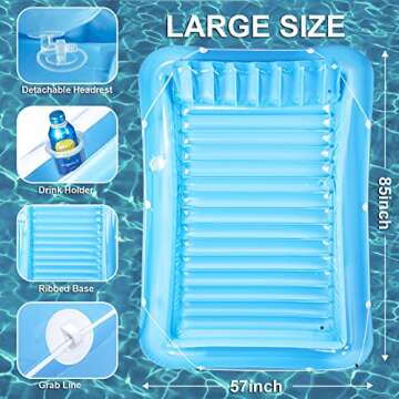 Inflatable Pool Floats Boat for Adults, Blow Up Tanning Pool Raft Sun Tan Tub with Inflatable Pillow for Family Outdoor, Garden, Backyard Summer Water Party (14+ Year Old)