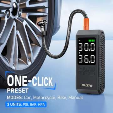 NUSTE Tire Inflator Portable Air Compressor, Air Pump for Car Tires with Digital Pressure Gauge, 150PSI Rechargeable Battery, LED Light, Cordless Bike Tire Pump for Car, Motorcycle, Bicycle and More