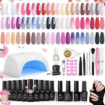 Beetles Gel Nail Polish Kit with 36W UV LED Light, 32 Colors Gel Polish Set Soak Off Base Gel Top Coat Builder Nail Gel Kits & Nail Art Brushes Set Gel Polish Nail Art Design Pen Painting Tools