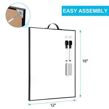 TSJ OFFICE Small White Board - 16" X 12" Portable Black Aluminum Framed Whiteboard, Magnetic Dry Erase Board with a Handle, to Do List Notepad for Office, Home, School