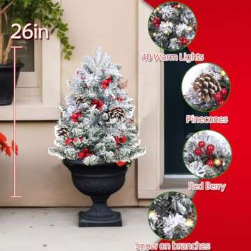 2 Set 21Inchs Lighted Christmas Tree, Frosted Urn Filler Christmas Trees with Cones, Battery Operated Christmas Tree with Timer, 10Lights/8 Modes Outdoor Christmas Tree for Planter, Porch Yard Garden