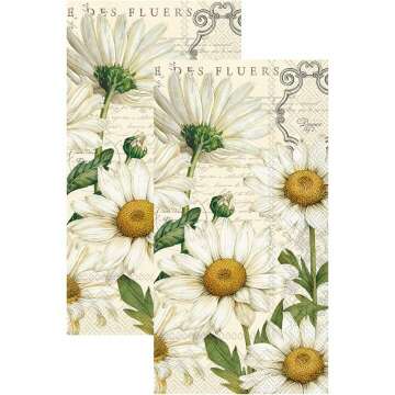 Ideal Home Range 3-Ply Paper Shasta Daisy, 16 Count Guest Towel Napkins, Cream Set of 2