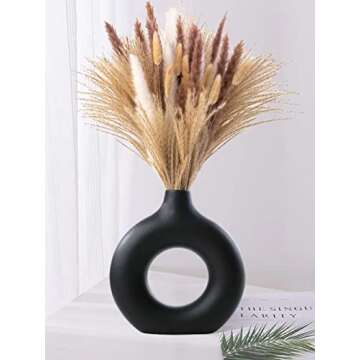 DHYXZCA Black Modern Circle Ceramic Vase, Nordic Circular Matte ​Hollow Donut Flower Vases Decorative Minimalist Art Style for Home Living Room Office Kitchen Table Decor (H7.5''×W7.1'')