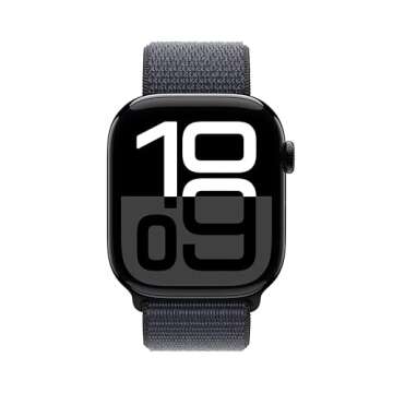 Apple Watch Series 10 [GPS 46mm case] Smartwatch with Jet Black Aluminium Case with Ink Sport Loop. Fitness Tracker, ECG App, Always-On Retina Display, Carbon Neutral