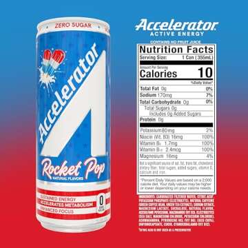 A SHOC Accelerator Rocket Pop, 12-Fluid Ounce Can, Athlete Approved Energy, Zero Sugar, Natural Ingredients, Pack of 12