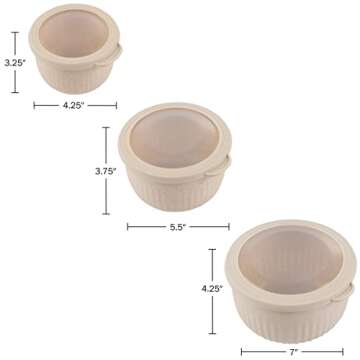 Classic Cuisine Set of 3 Bowls with Lids - Microwave, Freezer, and Fridge Safe Nesting Mixing Bowls - Eco-Conscious Kitchen Essentials (Beige), S, M, L