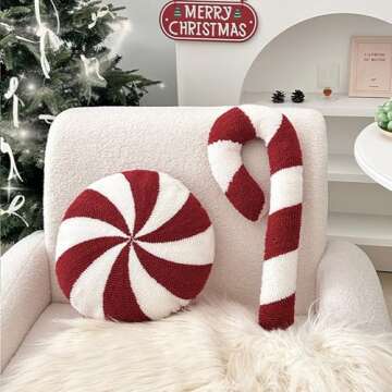 Eoieov Christmas Candy Throw Pillow Christmas Sweet Candy Throw Pillows Red and White Christmas Decorations Cute Plush Pillows Winter Home Decor Living Room Bedroom, 11.81 * 19.68in