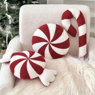 Eoieov Christmas Candy Throw Pillow Christmas Sweet Candy Throw Pillows Red and White Christmas Decorations Cute Plush Pillows Winter Home Decor Living Room Bedroom, 11.81 * 19.68in