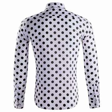 XI PENG Mens Long Sleeve Polka Dots Shirts Slim Fit Button Down Dress Shirt(White Black Large)