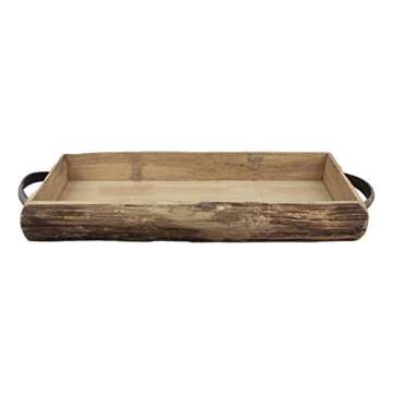 Natural Wood Bark Serving Tray with Metal Handles