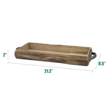 Natural Wood Bark Serving Tray with Metal Handles