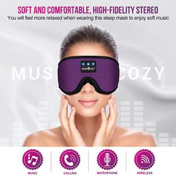 MUSICOZY 3D Bluetooth 5.2 Sleep Headphones, Breathable Wireless Music Eye Mask, Sleeping Headphones with Headband for Side Sleepers, Women, Men, Air Travel, Unique Tech Gifts