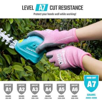 DURATECH A7 Cut Resistant Work Gloves, Sandy Nitrile Coated Palms, Lightweight Cut Proof Gloves with Touch-Screen Compatiblility, Safety Gloves for Mechanics, Gardening, Fishing, Pink 1 Pair (S)