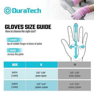 DURATECH A7 Cut Resistant Work Gloves, Sandy Nitrile Coated Palms, Lightweight Cut Proof Gloves with Touch-Screen Compatiblility, Safety Gloves for Mechanics, Gardening, Fishing, Pink 1 Pair (S)