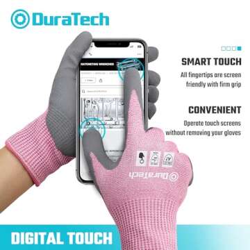 DURATECH A7 Cut Resistant Work Gloves, Sandy Nitrile Coated Palms, Lightweight Cut Proof Gloves with Touch-Screen Compatiblility, Safety Gloves for Mechanics, Gardening, Fishing, Pink 1 Pair (S)