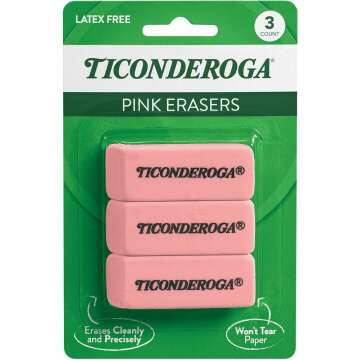 Ticonderoga Wedge Erasers - Set of 3 Pink, Perfect for All Your Erasing Needs