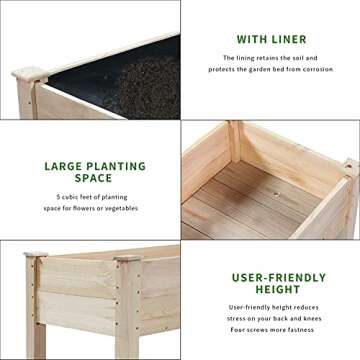 TMEE 4FT Raised Garden Bed with Legs, Elevated Garden Box for Vegetable, Flower, Herb, Wood Planter Load Up to 250 Pounds for Gardening in Backyard Patio - Easy Assembly, 30in Height