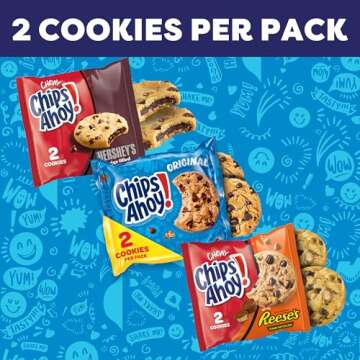 CHIPS AHOY! Cookie Variety Pack, Original Chocolate Chip, Chewy Chocolate Chip with Reese's Peanut Butter Cups & Chewy Hershey's Fudge Filled Soft Cookies, 50 Snack Packs (2 Cookies Per Pack)