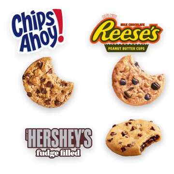 CHIPS AHOY! Cookie Variety Pack, Original Chocolate Chip, Chewy Chocolate Chip with Reese's Peanut Butter Cups & Chewy Hershey's Fudge Filled Soft Cookies, 50 Snack Packs (2 Cookies Per Pack)