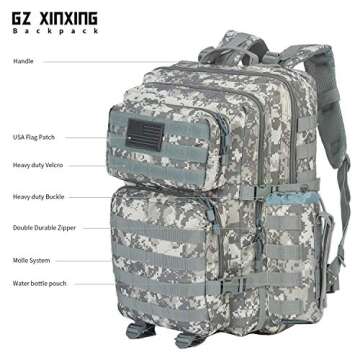 GZ XINXING 45L Large 3 day Molle Assault Pack Military Tactical Army Backpack Bug Out Bag Rucksack Daypack (ACU)