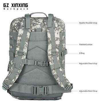 GZ XINXING 45L Large 3 day Molle Assault Pack Military Tactical Army Backpack Bug Out Bag Rucksack Daypack (ACU)