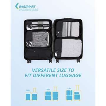 BAGSMART 6 Set Compression Packing Cubes for Travel, Lightweight Vacation Travel Essentials for Men, Travel Accessories for Suitcase Organizer Bags Set, Durable Luggage Organizer Travel Bags