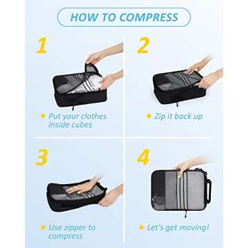 BAGSMART 6 Set Compression Packing Cubes for Travel, Lightweight Vacation Travel Essentials for Men, Travel Accessories for Suitcase Organizer Bags Set, Durable Luggage Organizer Travel Bags