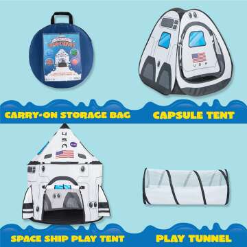 White Rocket Ship Play Tent with Tunnel for Kids